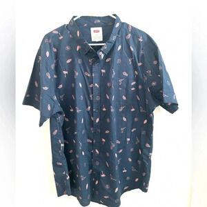 Levi's Men's Button-Up Shirt Navy Blue Tropical Print Short Sleeve Casual Summer